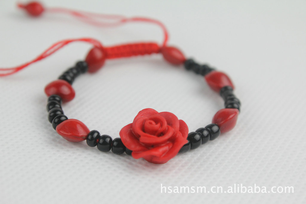 【2.55元天然红豆手链，玫瑰花红豆手链】价格,厂家,图片,木质、竹质工艺品,黄山奥鸣商贸发展有限公司-马可波罗网
