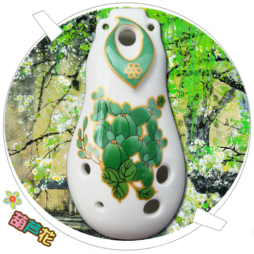 吹奏类乐器-新立瓷笛 陶笛 葫芦花 绿 6孔陶笛-