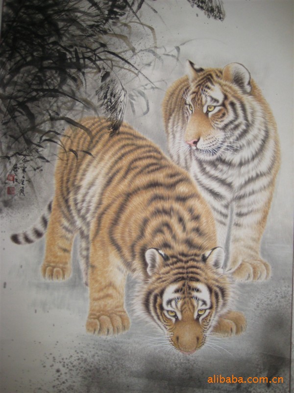 当代著名画家翟玉江生宣工笔虎