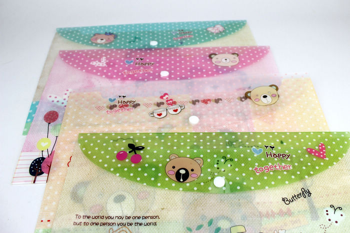 C0039 可爱小熊按扣PP文件袋批发 PVC文件袋