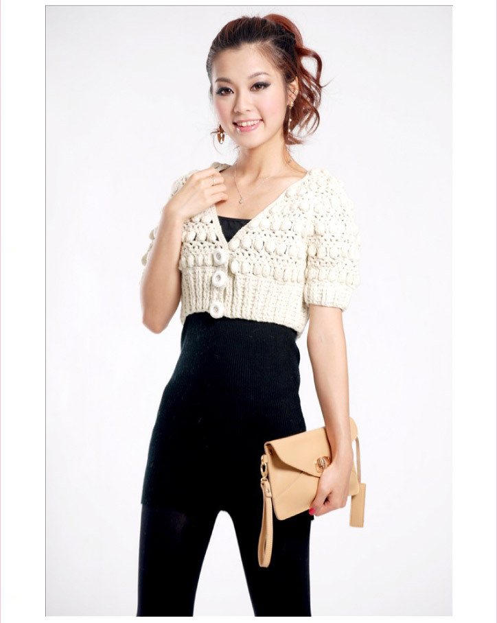 【2011冬季新款<em>时尚</em>手工编织<em>短款</em>短袖女士开