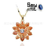 供应 S20073 花朵形状 锆石铜镀金项链