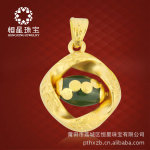 恒星珠宝天然和田玉财源滚滚硬金金镶玉吊坠DDZ477