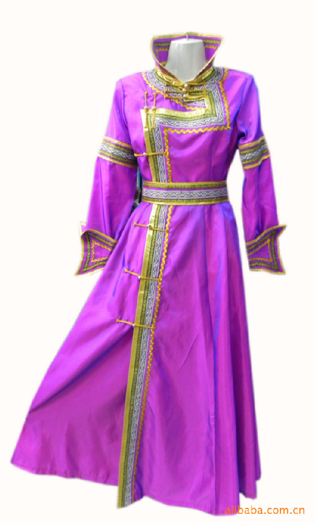 批发订做蒙古族演出服装 民族服饰 紫色高档蒙