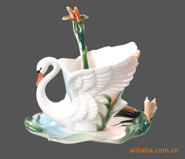 御彩天鹅咖啡杯碟珐琅瓷图片,御彩天鹅咖啡杯