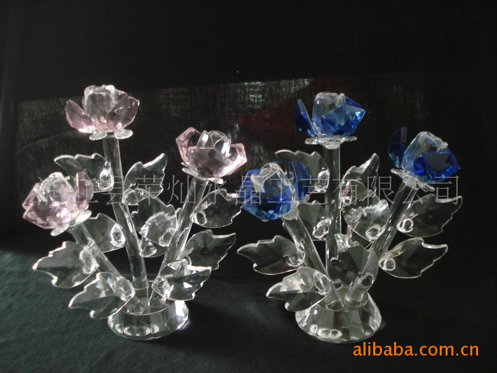 厂家直销拉丝水晶花彩色led水晶花卉水晶植物