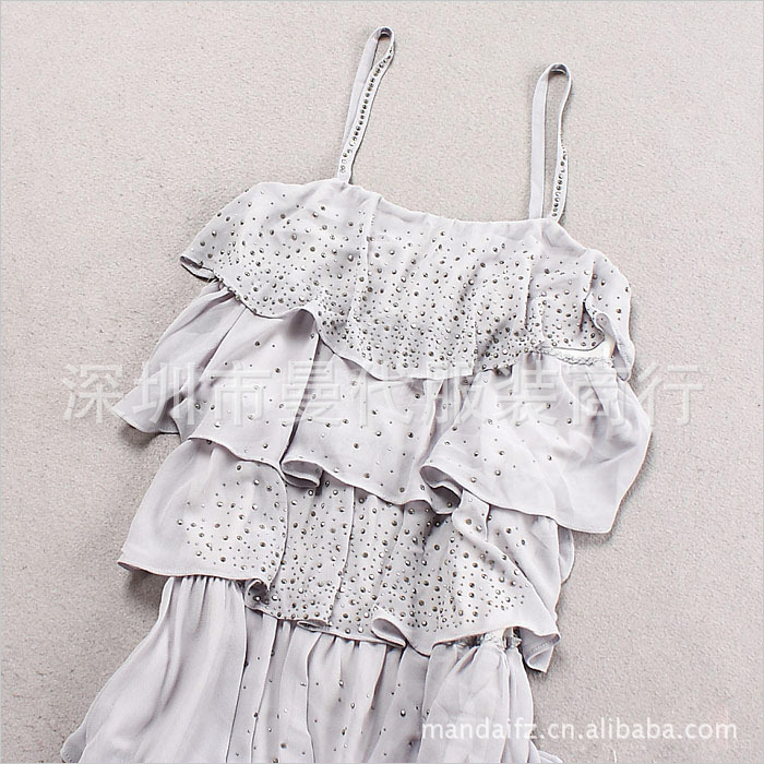 吊带烫珠灰色连衣裙516057 吊带公主蛋糕裙 日