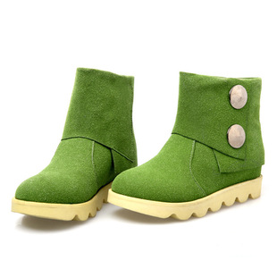 韩版新款可爱女短靴子防滑平底休闲百搭马丁靴青绿色