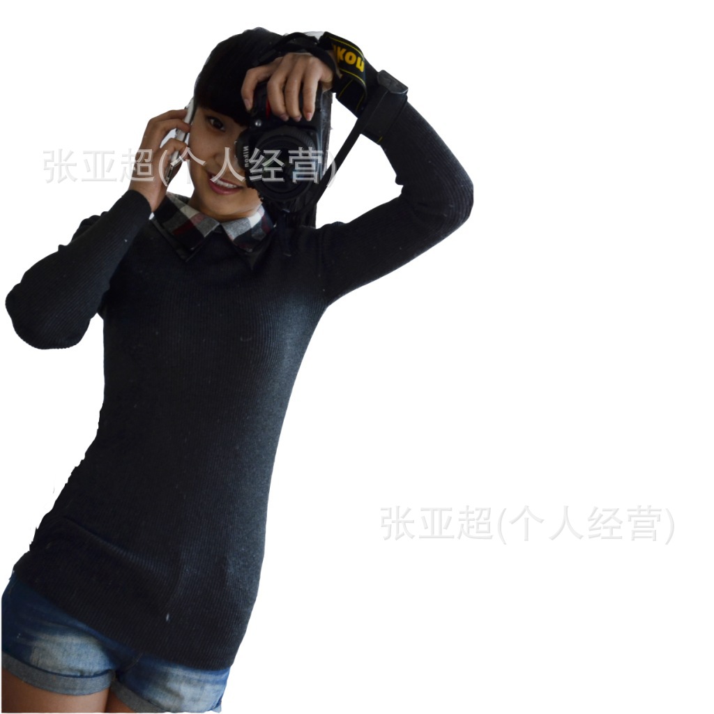 【2012格子领新款<em>衬衫领打底毛衣</em> 女修身显瘦