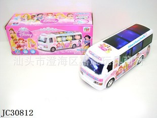 车模型-公主3D旋转灯光电动音乐巴士,电动玩具