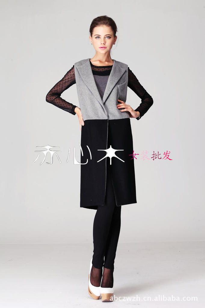 2012女装新品拼色<em>时尚羊毛马夹</em>12A09BX010