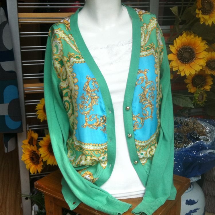 外贸<em>原单</em>真丝印花配<em>针织开衫</em> 2012新款长袖开