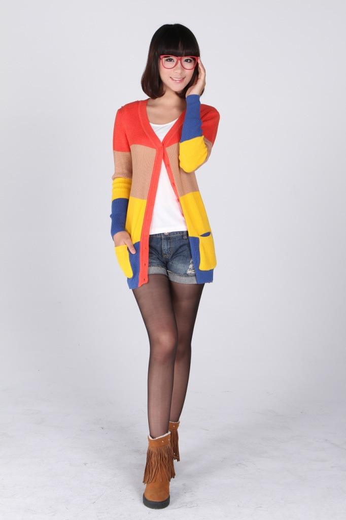 【<em>开衫</em>/女装<em>针织开衫</em>/间色<em>横条</em>/中<em>长款</em>/毛衣厂批