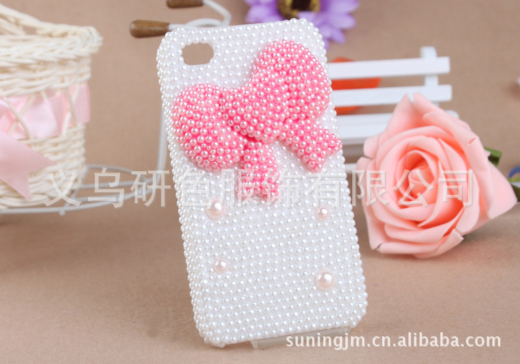 满钻珍珠粉色蝴蝶结 苹果手机保护壳 批发 78.