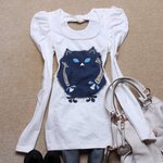 双双服装2012新款春装 卡通猫猫开背系带长款T恤