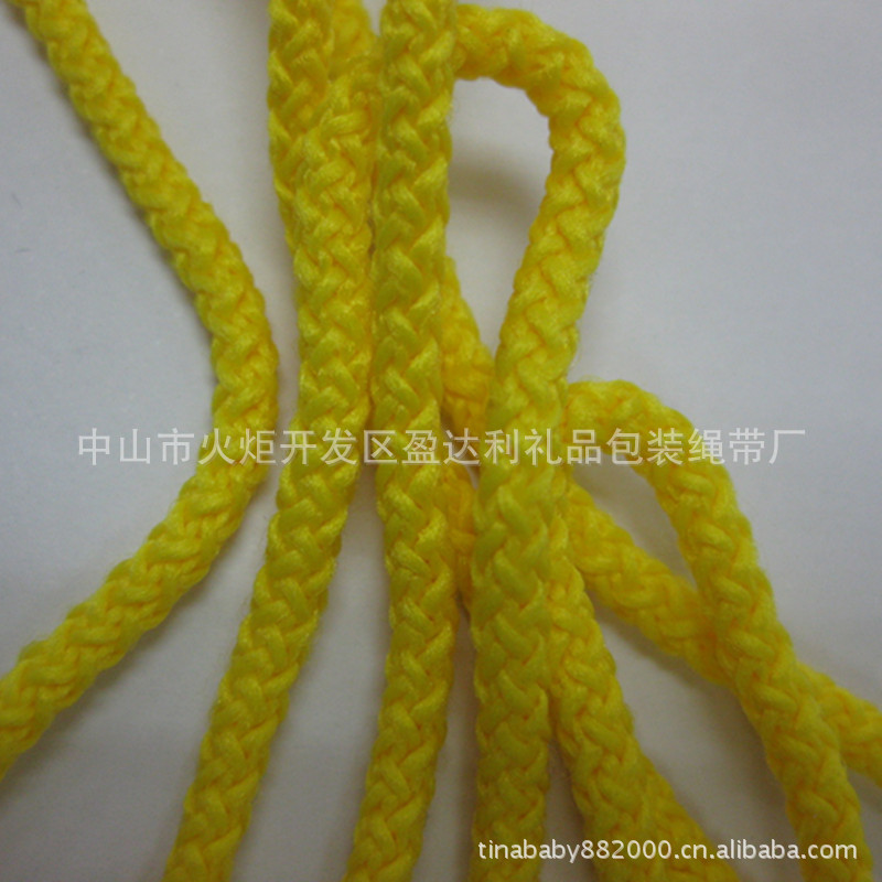 供应黄色涤纶钩针绳子,花式针通绳子 厂家直销