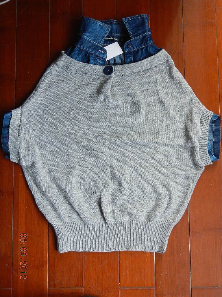 【外贸原单尾货毛线<em>配牛仔</em>翻领半袖<em>马夹</em>背心】