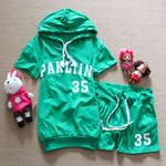 2012夏季爆款韩版热卖35号字母女式连帽卫衣运动短裤套装9059绿