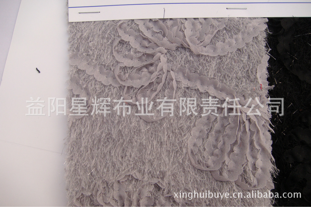 长毛绒布立体绣花扇形绣花服装家居家纺面料,MR25