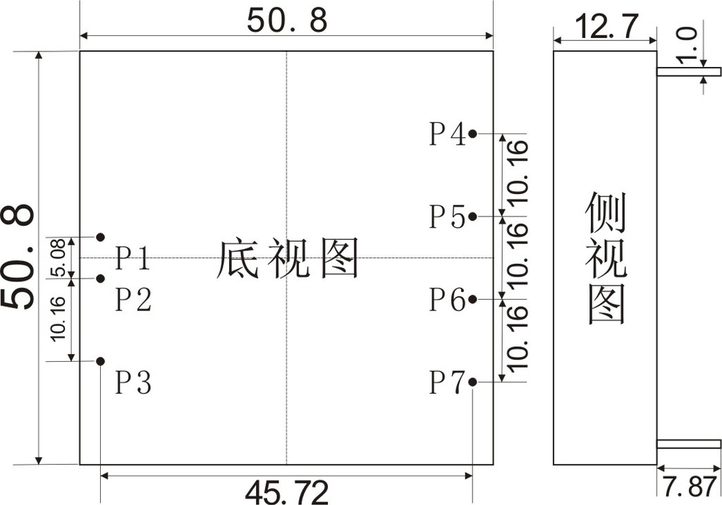 30W电源尺寸图50.8×50.8×12.7mm