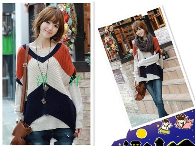 2013韩版时尚个性<em>v领短袖</em>秋衣秋冬<em>搭配</em>款蝙蝠