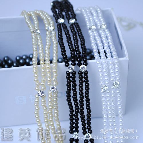 【双排珍珠肩带钻<em>珠子文胸罩</em>内衣带晚宴party