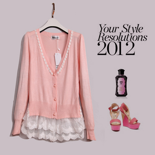 WS10760 2012韩版秋装新款<em>雷丝</em>花边女式<em>针织</em>