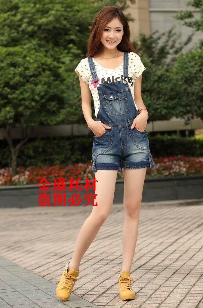 新款<em>背带</em>裤 连体裤大童<em>背带牛仔短裤少女</em>吊带