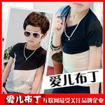 2012夏 爱儿布丁 混搭黑白灰撞色相拼弹力短袖T恤 夏装批发