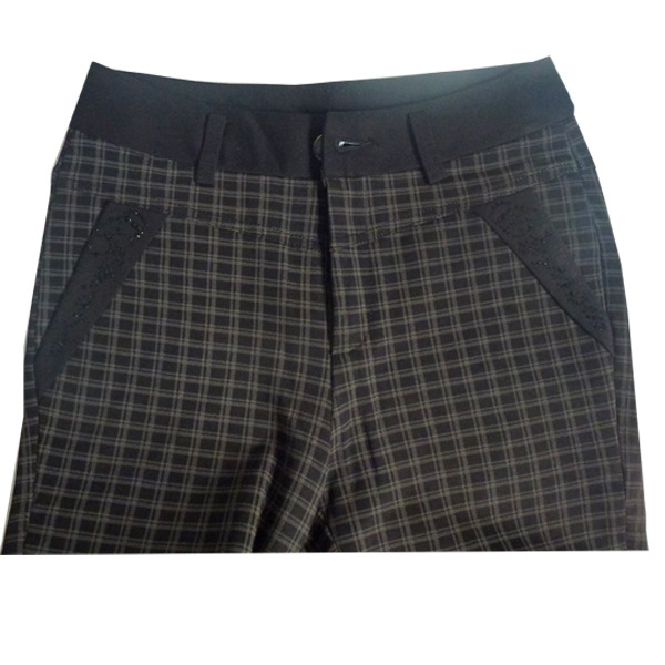 【厂家直销A9012#<em>春季</em>弹力修身格子休闲<em>女裤</em>