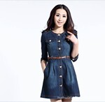 女装批发日韩女装韩版新款蕾丝领显瘦牛仔连衣裙 女式连衣裙A10