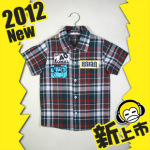 厂家直供2012年新品夏装衬衫 短袖休闲男童装 纯棉格子 72045