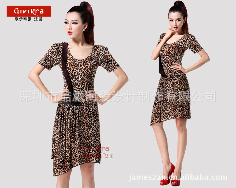 歌伊唯雅法国 <em>品牌时尚简洁</em>豹纹<em>女装</em>连衣裙 1