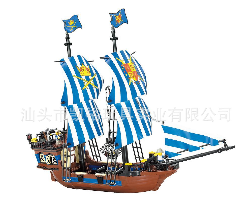 【塑胶益智玩具开智儿童积木海盗视频船海军读经儿童积木图片