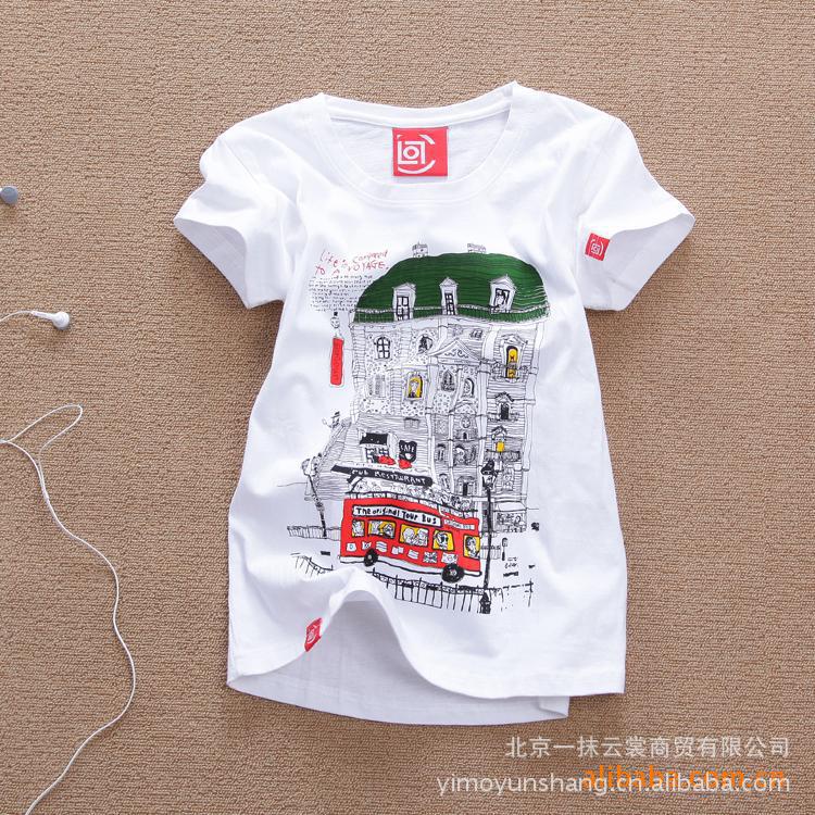 【夏季厂家批发<em>女装CLOT</em>楼房卡通图案纯棉短