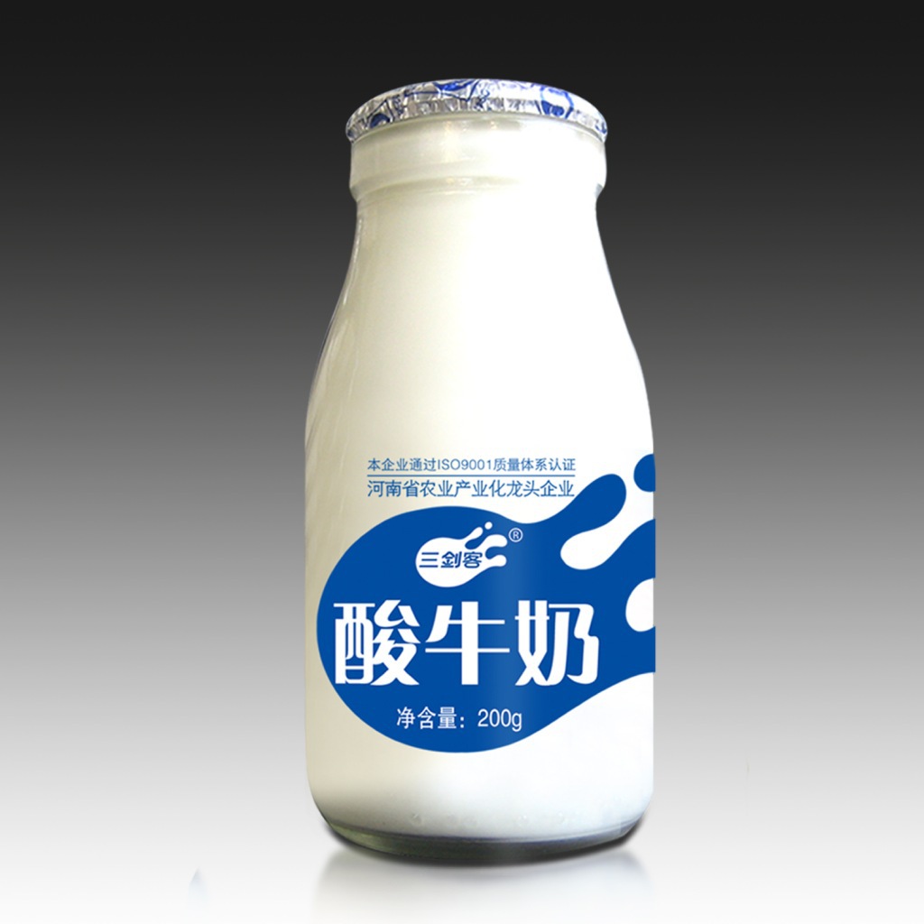 低温奶玻璃瓶装酸牛奶200ml _三剑客奶业