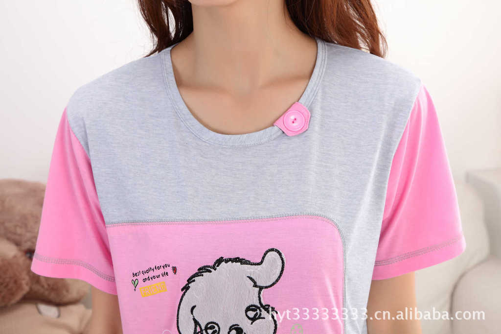 【<em>夏季</em>可爱<em>女士短衣短裤</em>睡衣套装卡通小狗圆领