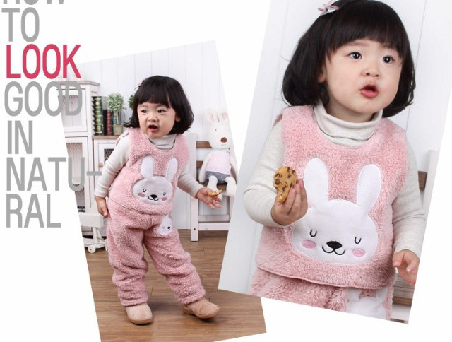 外贸童装 男女童套装 <em>珊瑚绒</em>小<em>兔子马甲</em>背心 长