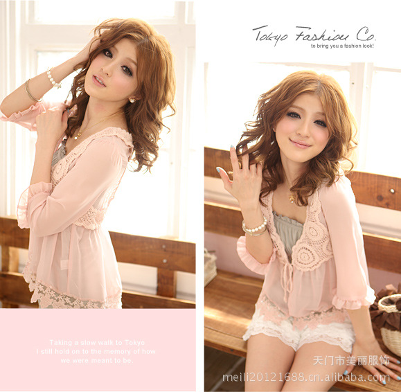 新款浪漫<em>开衫</em>圈形<em>钩织</em>蕾丝雪纺罩衫<em>图片</em>,新款