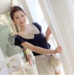 2012新款 女装 新品甜美蕾丝花边亮片钉珠修身短袖T恤