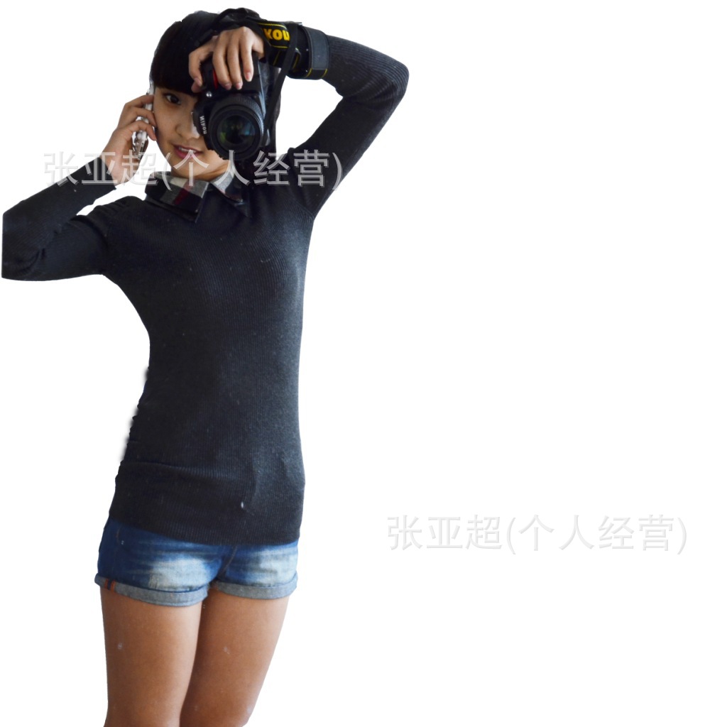 【2012格子领新款<em>衬衫领打底毛衣</em> 女修身显瘦