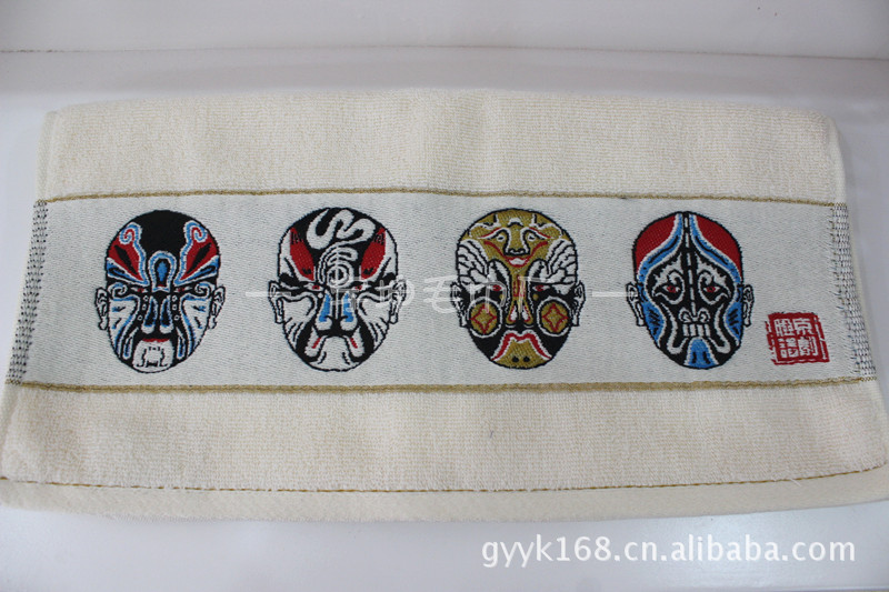 【厂家供应 中国风毛巾 脸谱图案 32s纯棉 支持