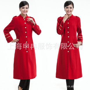 批发采购制服、工作服-羊绒大衣女红色、厂家