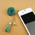 2012新款 埃菲尔铁塔花球流苏iphone4防尘塞苹果手机饰品手机链