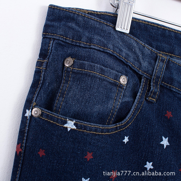 外贸原单尾货尾单星星款大码牛仔裤铅笔裤直筒
