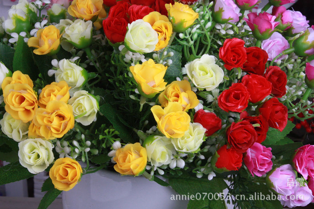 【zakka 25头 路边小玫瑰 黄色 仿真花批发 假花