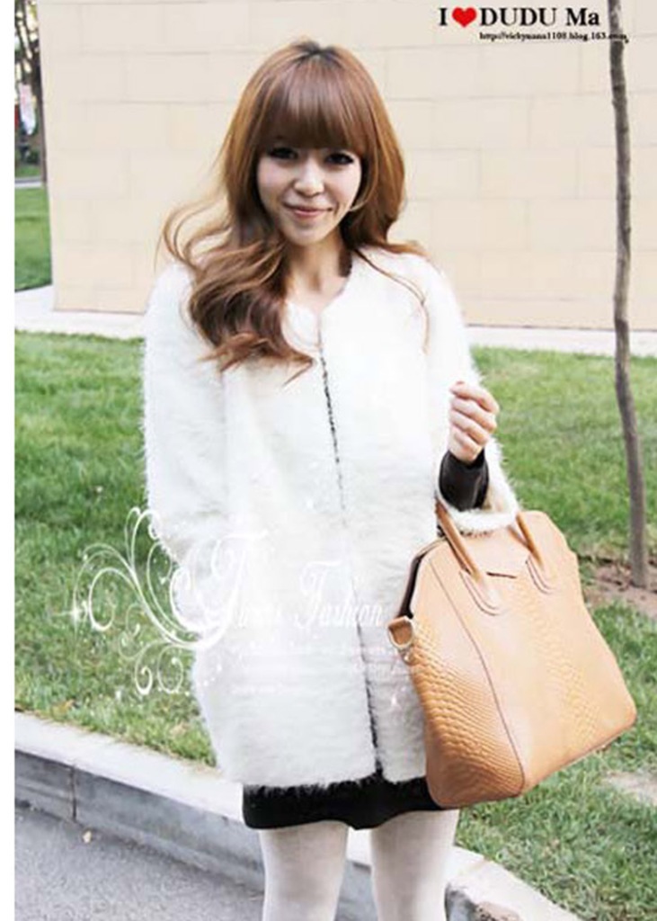 韩国2012秋冬新款~珍珠领 甜美毛绒绒|外套|大衣