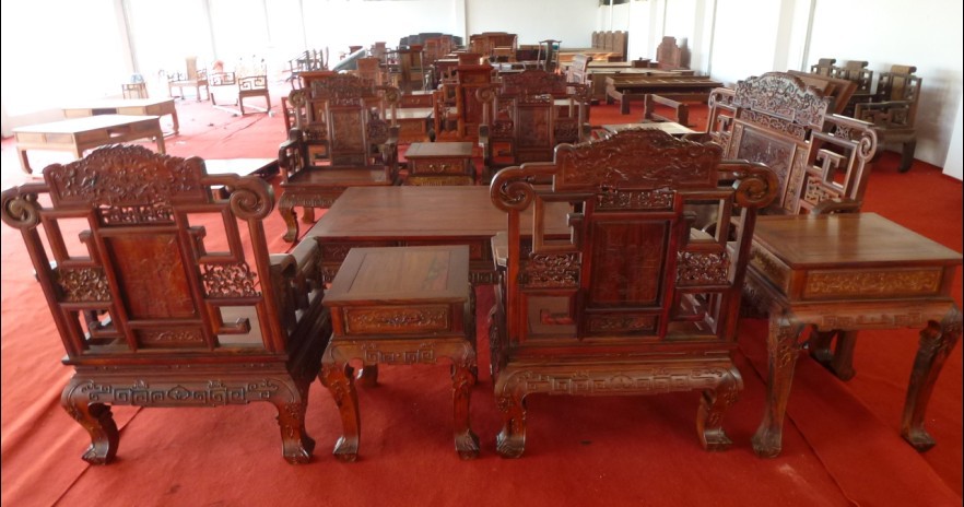 老挝大红酸枝-圆头拐子沙发十一件套-红木家具