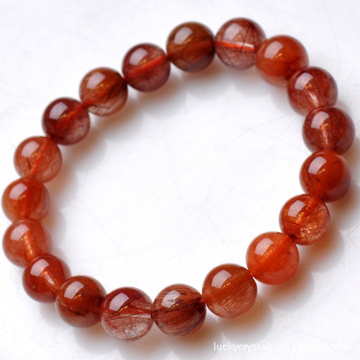 【天然正品AAA极品 mm巴西红发晶圆珠手链