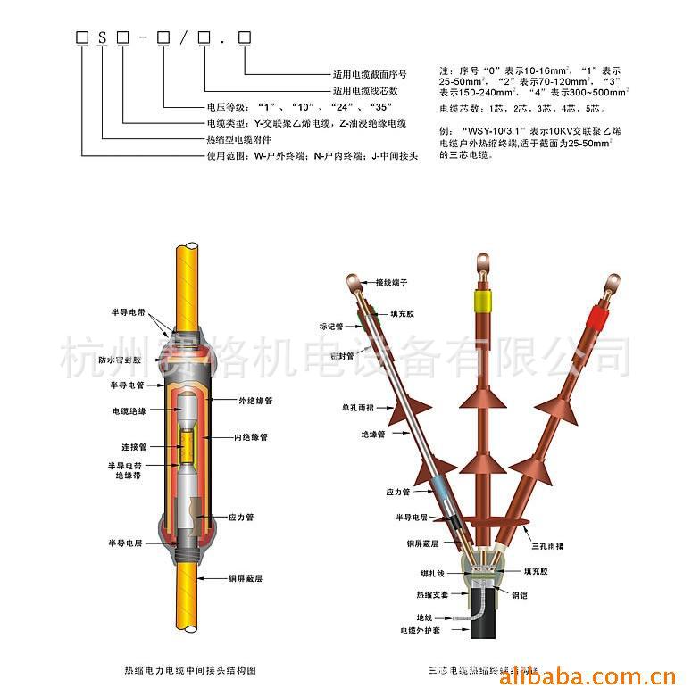 高压(10kv)单芯三芯热缩电缆终端头 电缆附件 交联中间电缆头